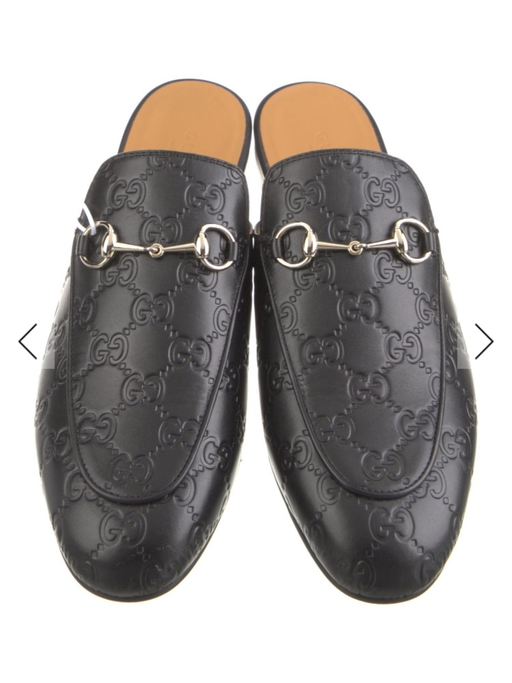Gucci NWT Black Embossed GG Leather Horsebit Slide Mules Size-9